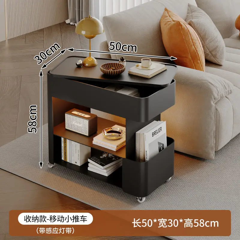 A nova sala de estar é leve e luxuosa, carrinho de mesa móvel, sofá pequeno para apartamento, várias mesas de cabeceira
