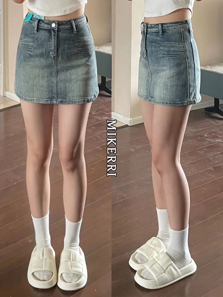 High Waist Retro Denim Short Skirt Women Summer plus Size Belly Covering Slim Pear Shaped Body Versatile a Line Half Body Skirt