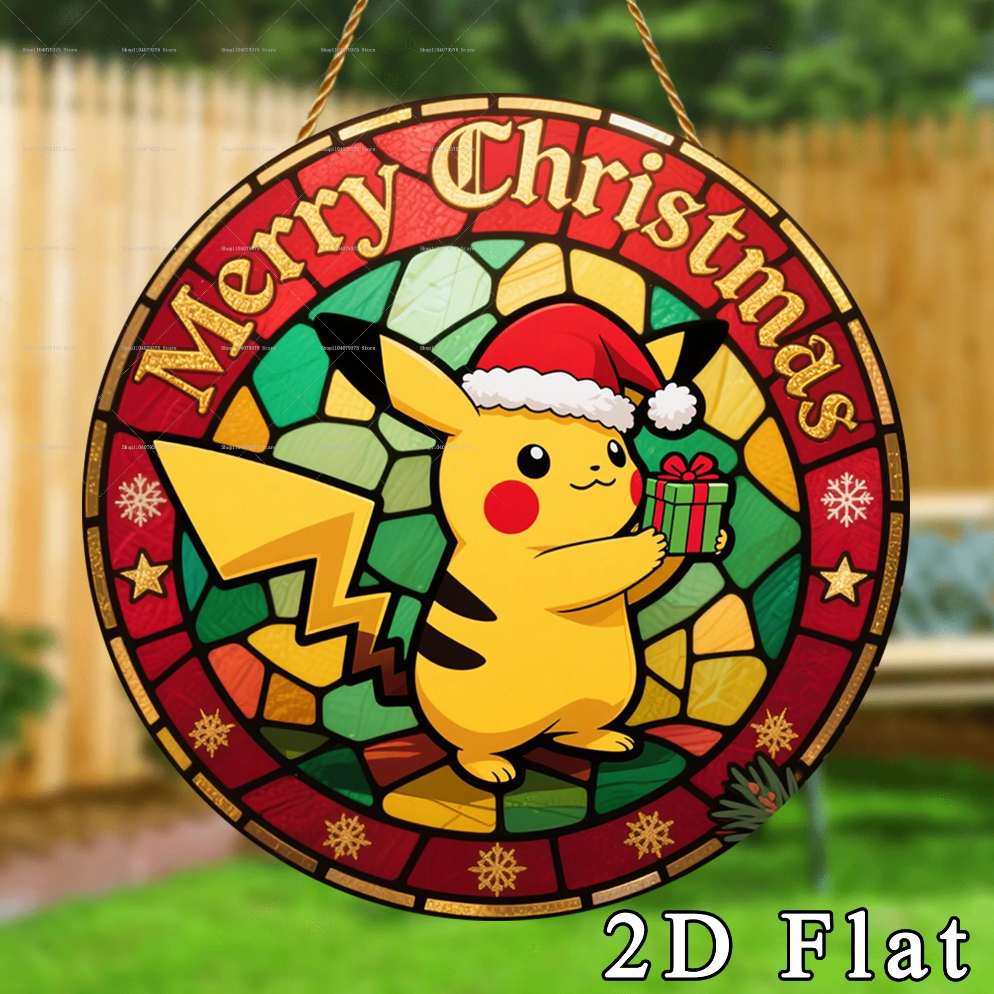 1 قطعة عيد ميلاد سعيد بوكيمون بيكاتشو الاكريليك علامة الزخرفية حفلة جمع الاحتفال هدية حديقة مستديرة فناء جدار ديكور #2