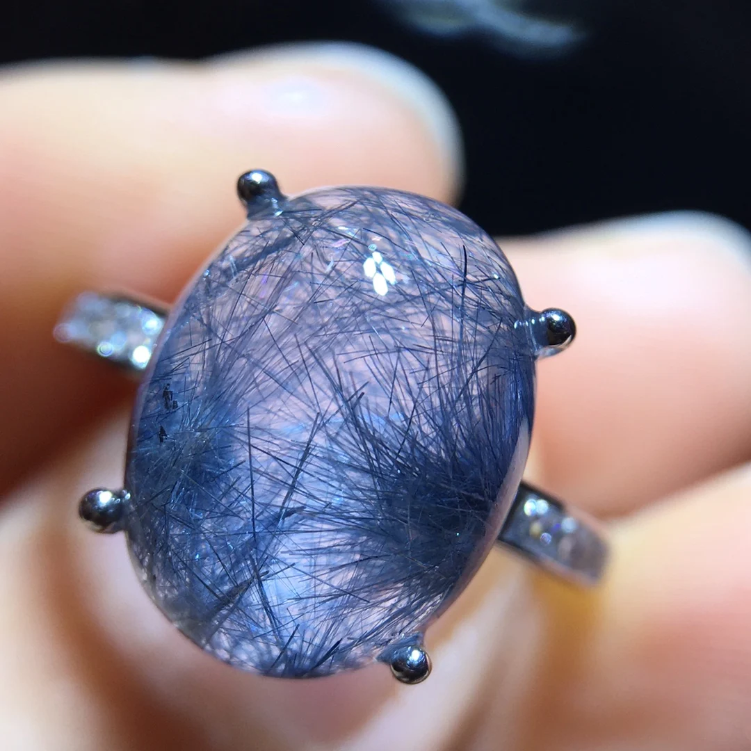 

Натуральный синий рутилированный дамортьитовый кварц регулируемое кольцо 16,5/11,4 мм овальное женское и мужское кольцо ювелирные изделия AAAAAAA