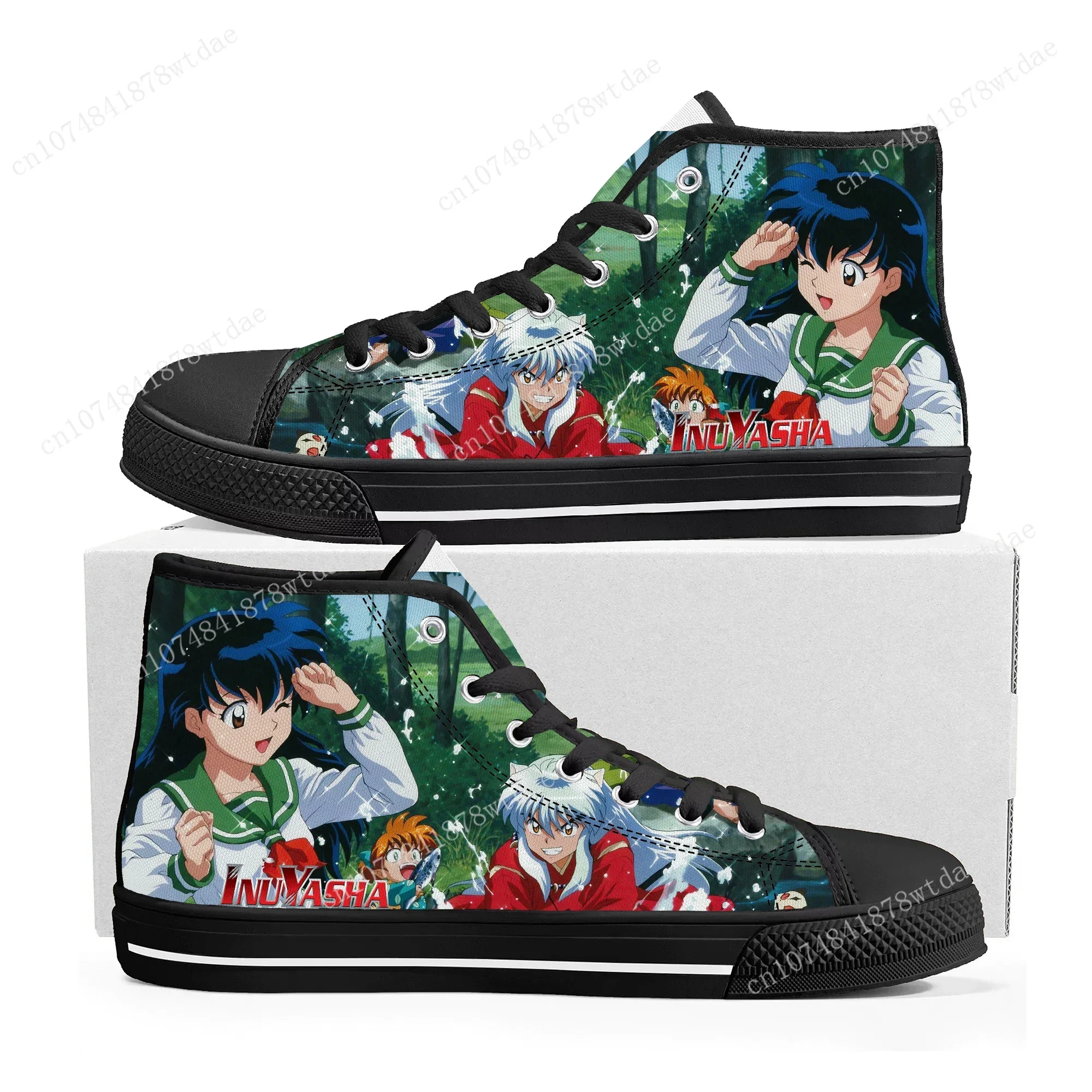 Inuyasha High Top Sneakers Men Women Teenager Kagome Higurashi High Quality Canvas Sneaker Anime Cartoon Casual Custom Made Shoe