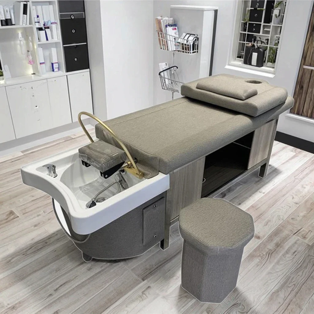 

Professional Steamer Hair Washing Chair Modern Spa Head Water Therapy Thai Massage Shampoo Bed with Storage Cabinet
