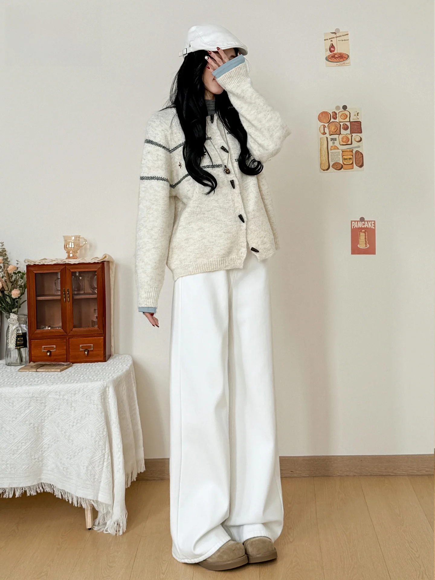 

Женские джинсы с высокой талией, прямые, в американском стиле, белые, из денима, свободного кроя, летние, утягивающие, широкие, в пол