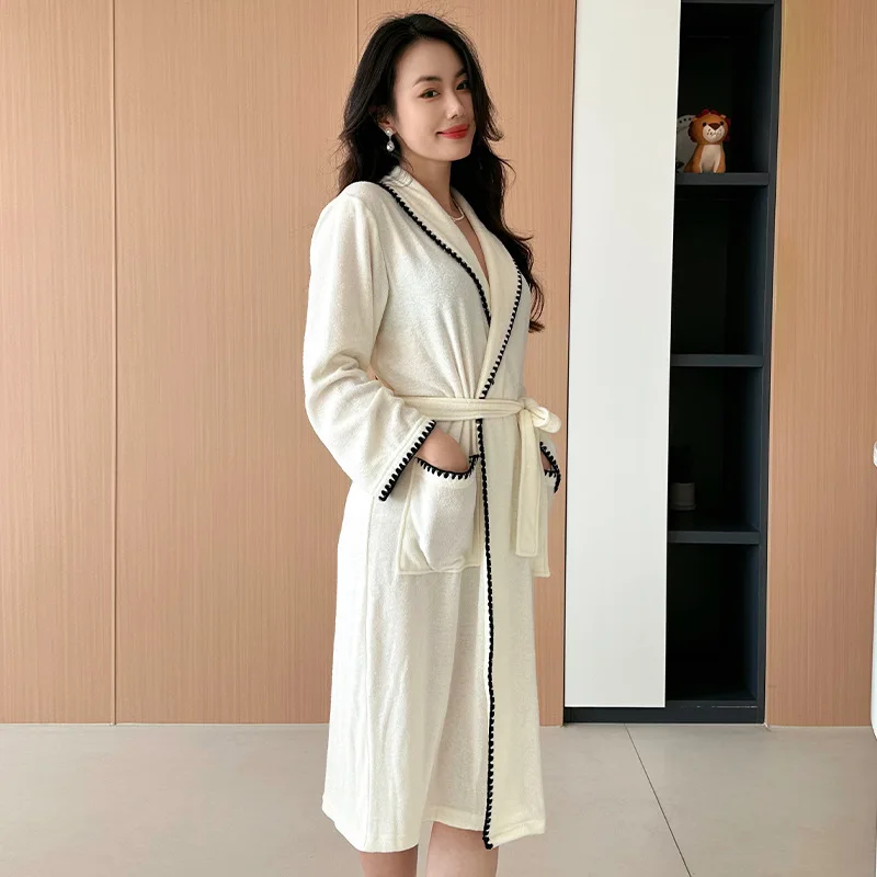 Warm Plush Sleepwear Kimono Bathrobe Gown Thickened Loose Women Coral Fleece Homewear New Winter Female Flannel Robe Loungewear