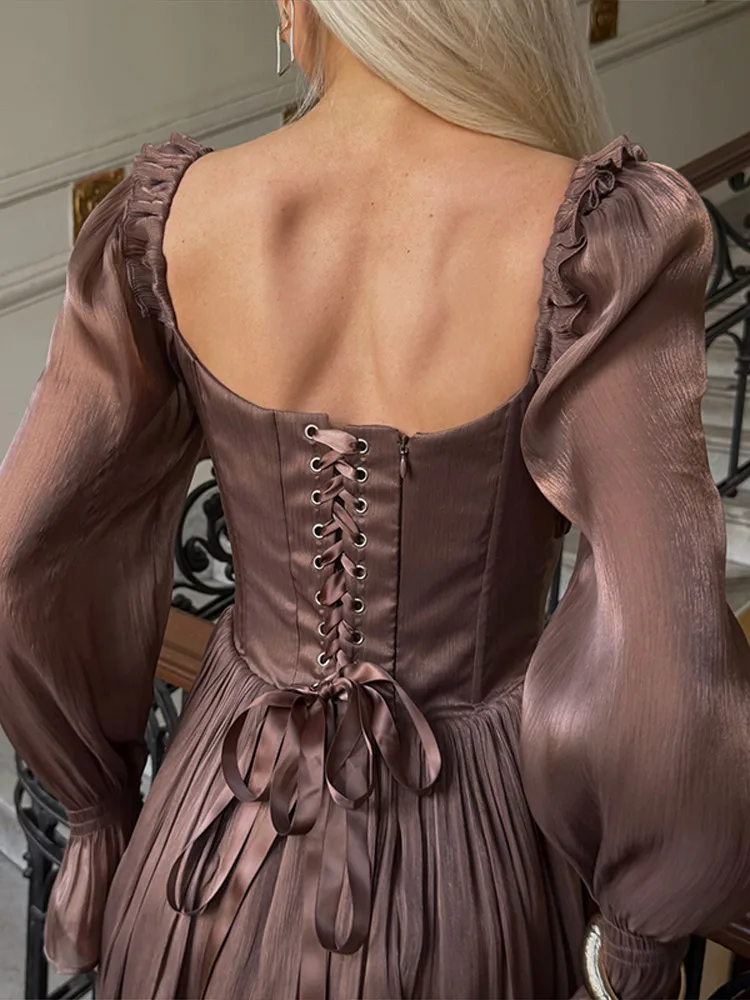 Quadratischer Ausschnitt Rüschen Kurzes Bodycon-Kleid Damen Sexy Laternenärmel Fischgräten-Schnürung Korsett-Kleider Schicke Damen-Partykleidung Robe – Detail 23