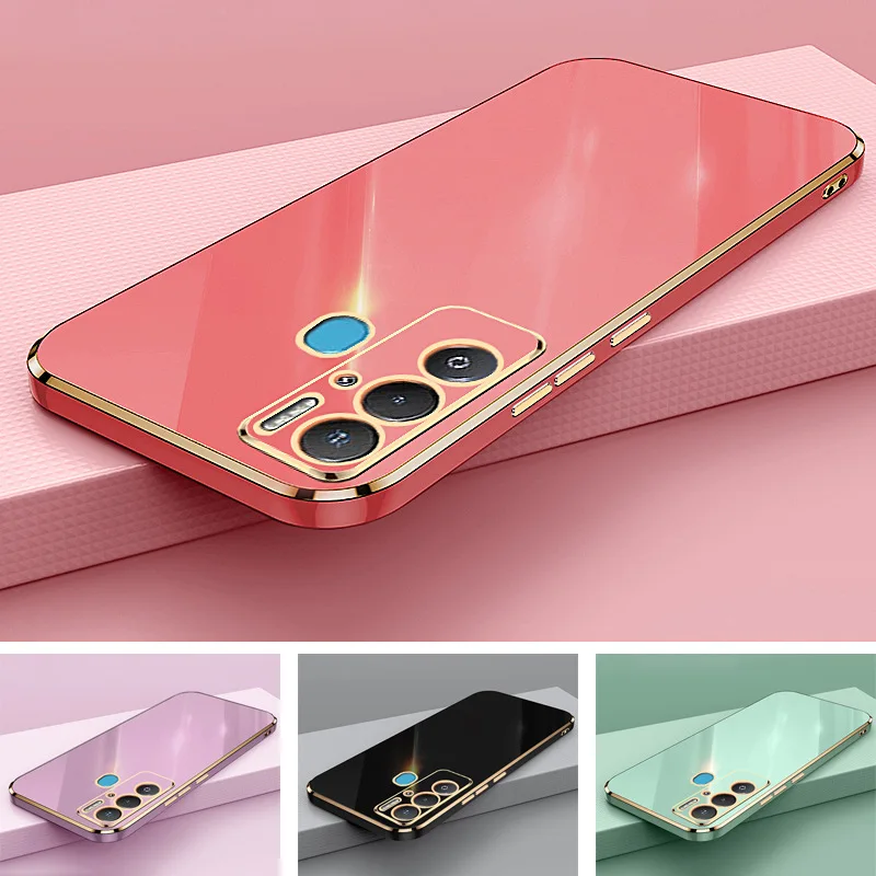 For Tecno Pova Neo Case Luxury Square Plating Tecno Pova Neo Phone Case ShockProof Soft Silicone LE6 LE6h Back Cover Fundas