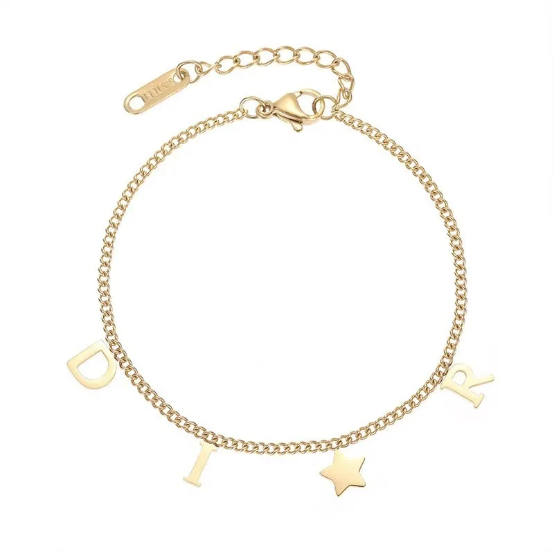 1Pc New Fashion Letter Star Pendant Bracelet for Woman, Simple Vintage Stainless Steel Bracelet Luxury Jewelry Accessories Gifts - view 3