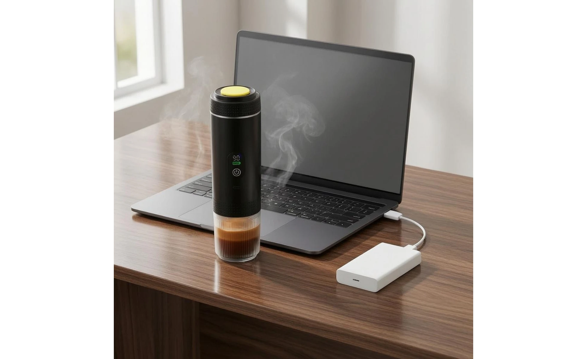 Portable Espresso Machine LED Display USB Rechargeable Espresso Machine Travel Coffee Brewer Transparent Chamber