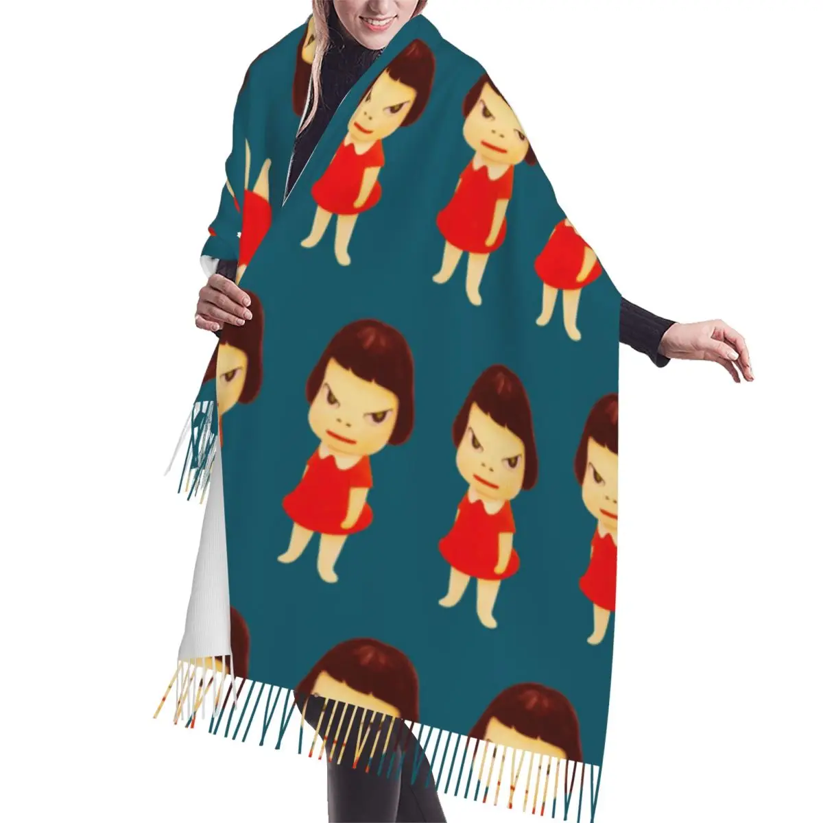 

Yoshitomo Nara шарф с кисточками, женские мягкие теплые шали и накидки, большая осенне-зимняя шаль