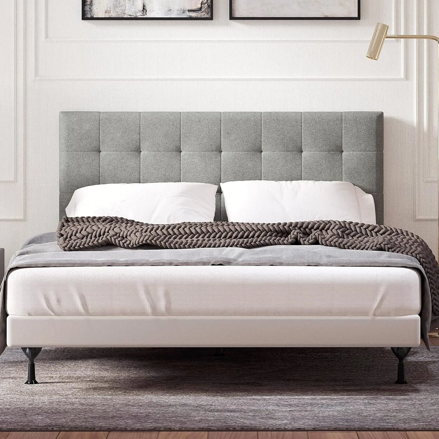 

Kaya Buttonless Tufting Upholstered Headboard, Stone, Full/Queen