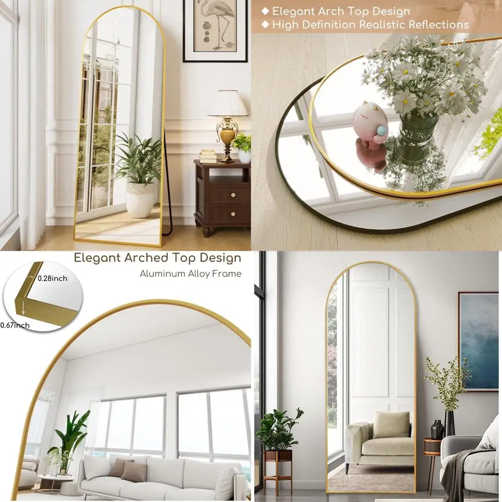 Vloerstaande spiegel 64 x 21, aluminium frame over de volledige lengte, aan de muur te monteren hoge spiegel