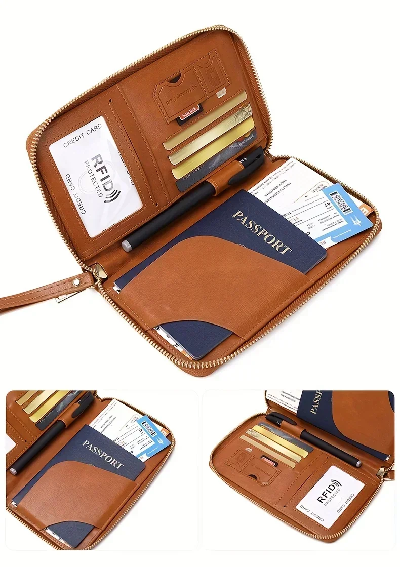 RFID Women's Purse PU Portable Creative Airplane Passport Clip Ticket Clip Bank Card Bag Versatile Zippered Passport Clip