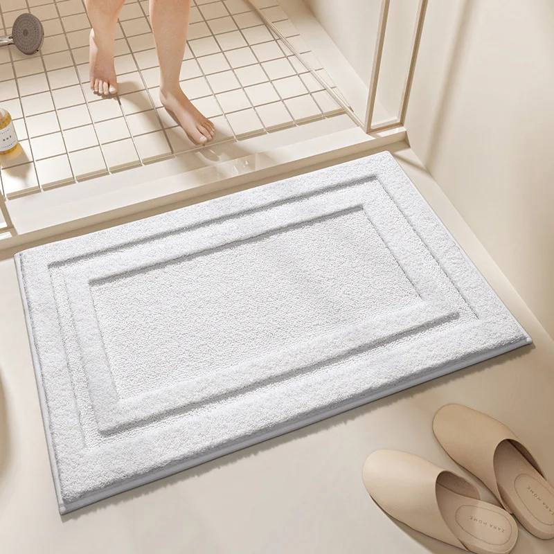 

Thick Microfiber Flocked Bath Mat Rug Classic Solid Color Bathroom Carpet Large Capacity Water Absorption Strong Anti-slip