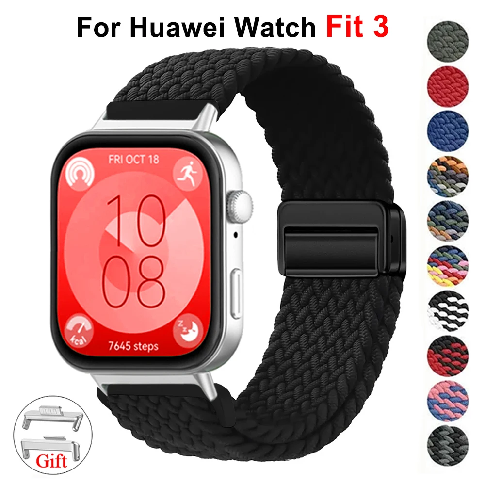 Magnetic Bands for HUAWEI watch fit 3 Strap Nylon Braided solo loop Replacement Belt Wrist correa Bracelet for HUAWEI fit3 Band