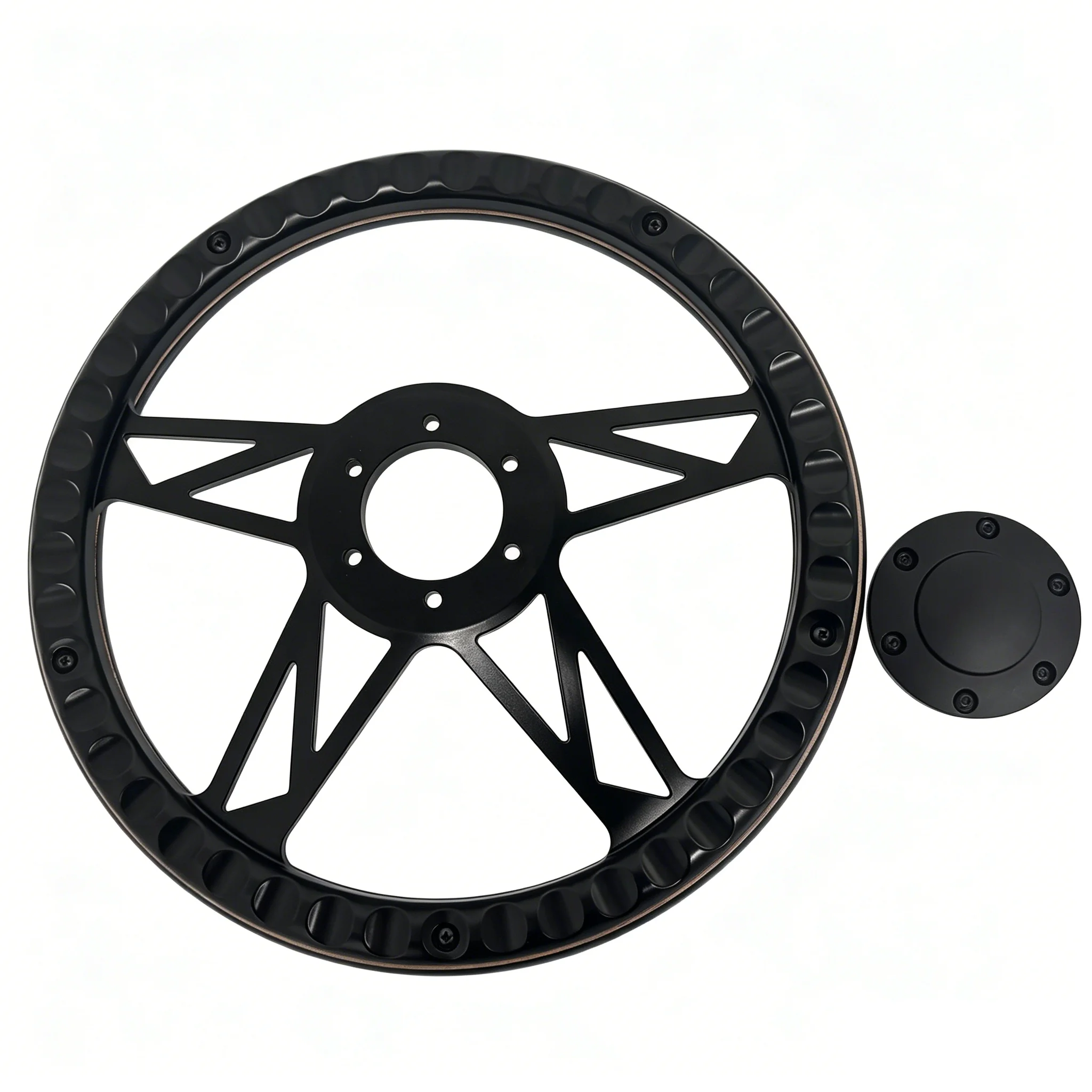 TIYPEOR Universal Four Spoke Black Solid Wood Sandwich Truck Car Modification Steering Wheel