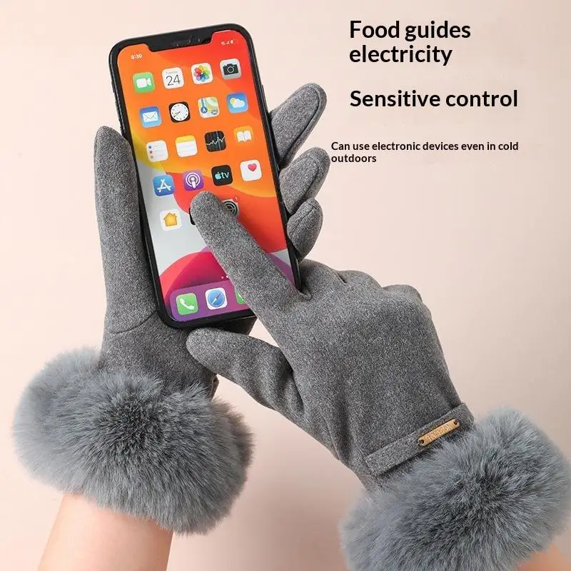 Damen-Winterhandschuhe aus Plüsch, dick, mit Touchscreen-Funktion, kältebeständig, winddicht, warm, ideal für Wanderungen, Radfahren und den täglichen Arbeitsweg. – Detail 4