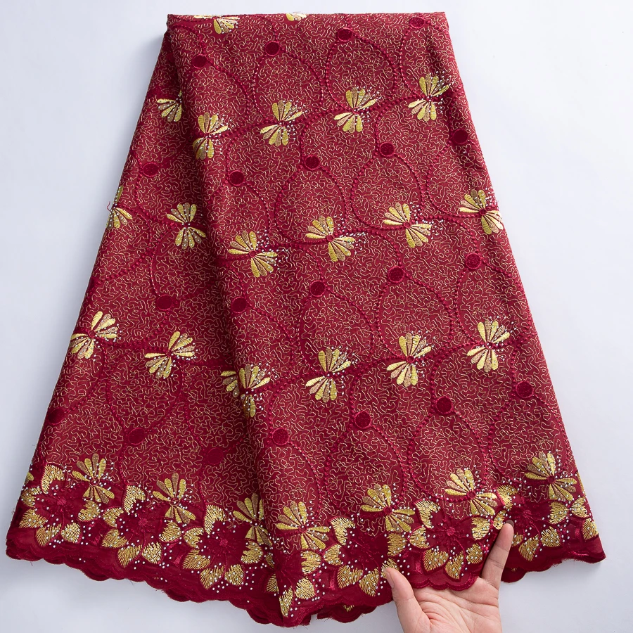  نسيج دانتيل قطن أفريقي - تصميم مطرز بالزهور السويسرية 5 ياردات لفساتين الزفاف، كوتور، جيلي #6