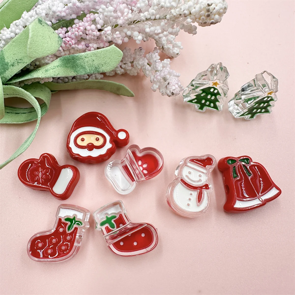 Christmas Snowman Gloves Beads, Correntes de Celular, Grânulos soltos, Pulseiras DIY, Colar Acessórios Materiais, 10Pcs