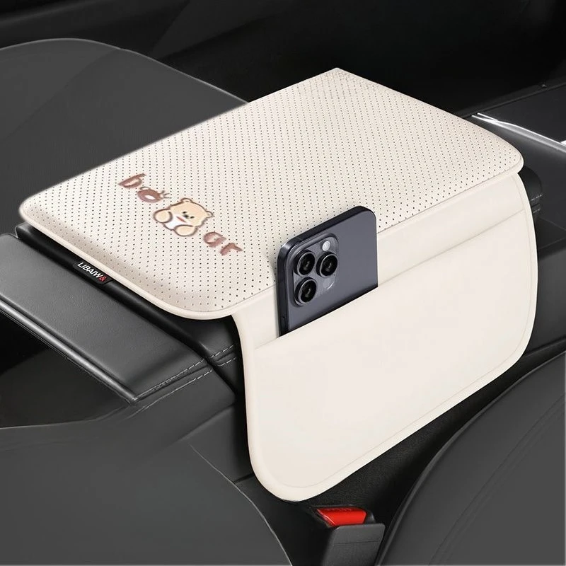 Nappa Leather Armrest Pad Cushion Heightening Support Center Console Cover Universal Car Accessories