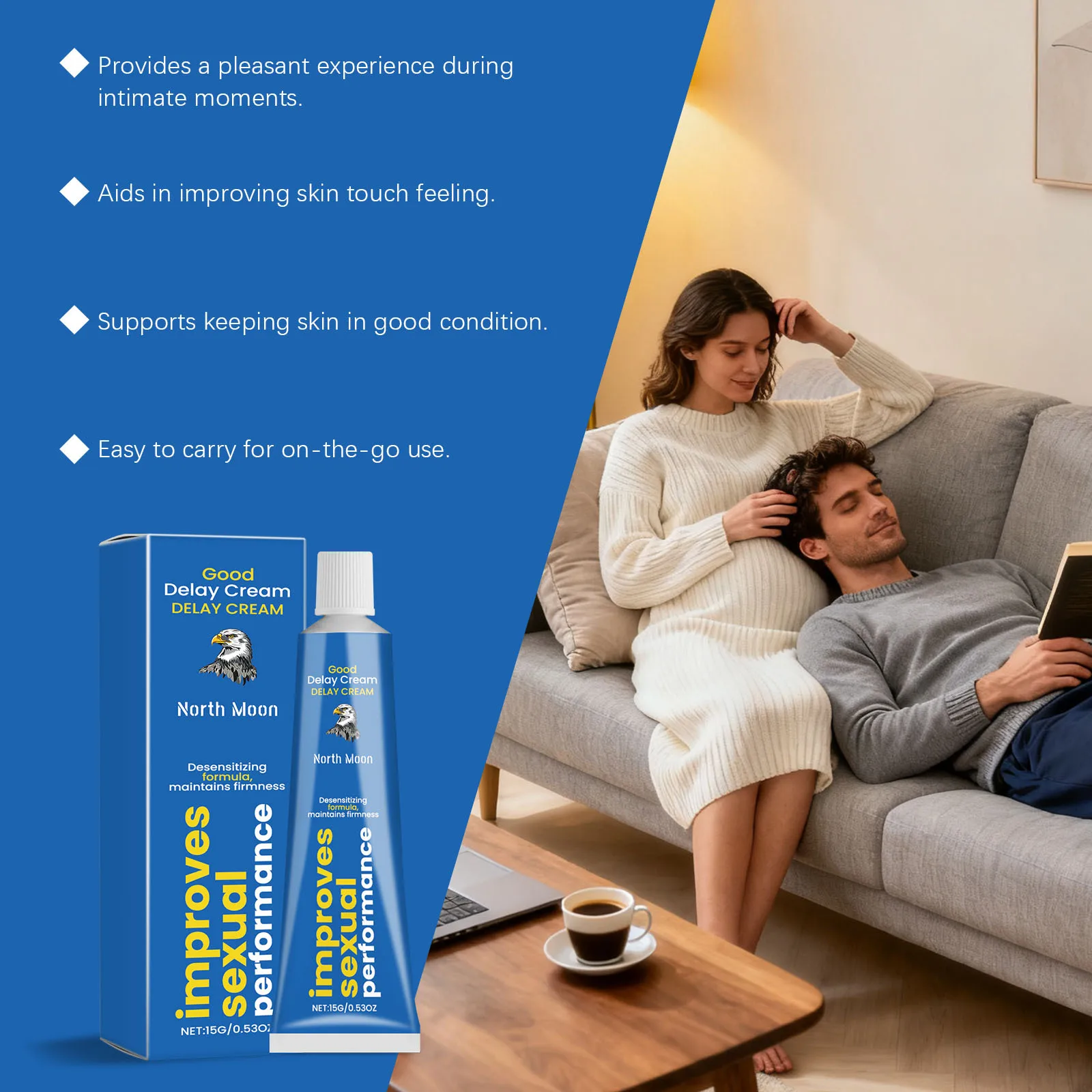 Creme Retardante Masculino North Moon: Aumenta a Resistência, Cuidado Suave, Prolonga a Duração Íntima, Creme Portátil para Cuidados com a Área Íntima Masculina