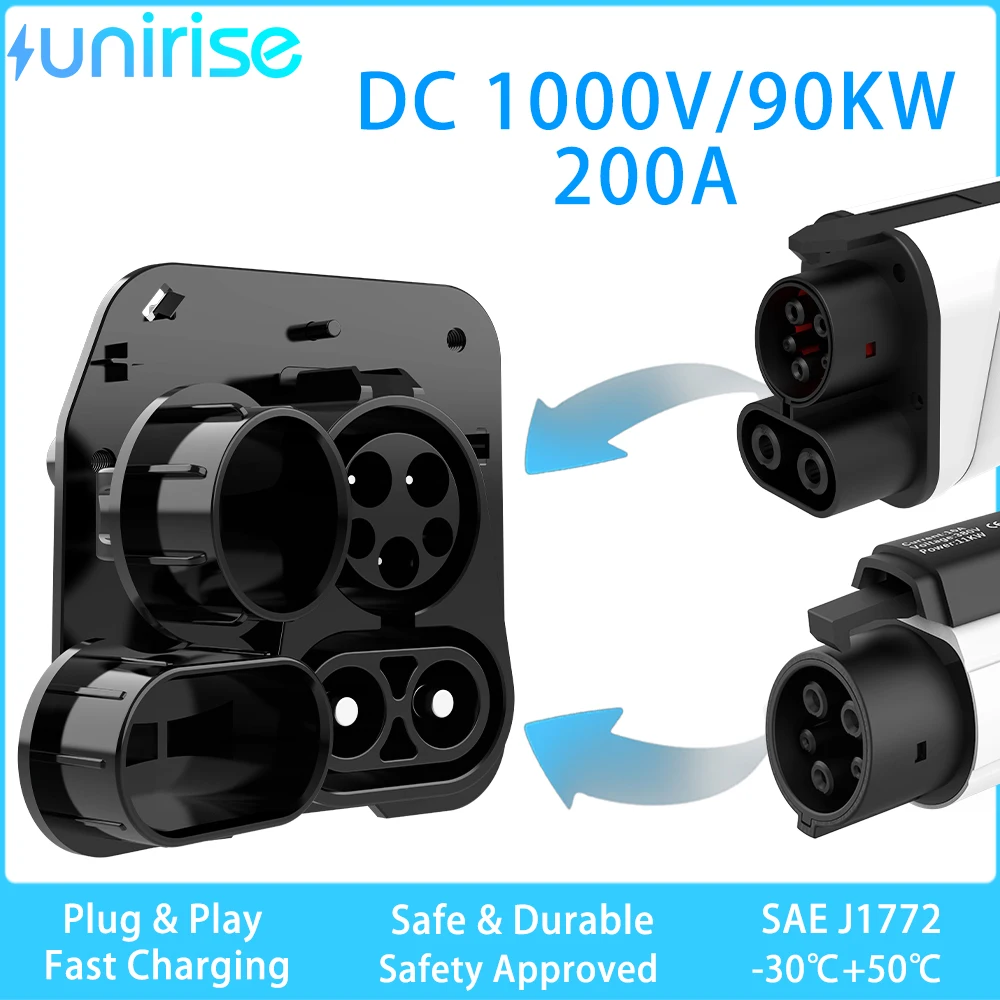 Unirise CCS Combo 1 Soket Charger 90KW 1000V 200A IEC 62196-3 Konektor DC Cepat Kompatibel dengan Pengisian Daya Mobil Listrik Soket CCS1