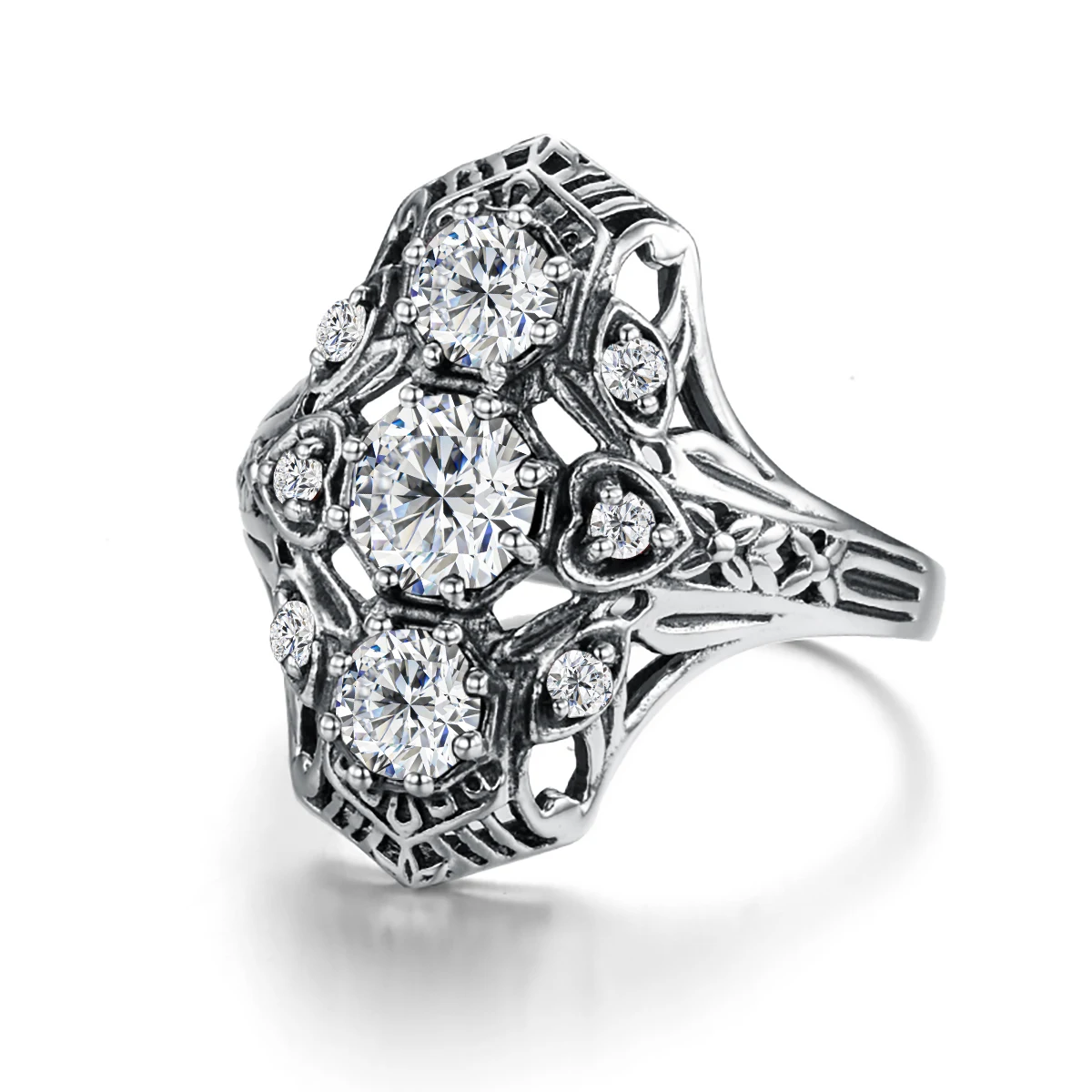 

Уникальное кольцо с 3 камнями из муассанита, 100% стерлинговое серебро 925 пробы, обручальные украшения для женщин с сертификатом GRA, свадебные подарки с бриллиантами