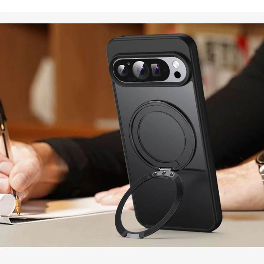 Magnetic Stand Holder Phone Case For Google Pixel 9 8 Pro XL 8A 9Pro For Magsafe 360 Ring Bracket Shockproof Armor Hard Cover