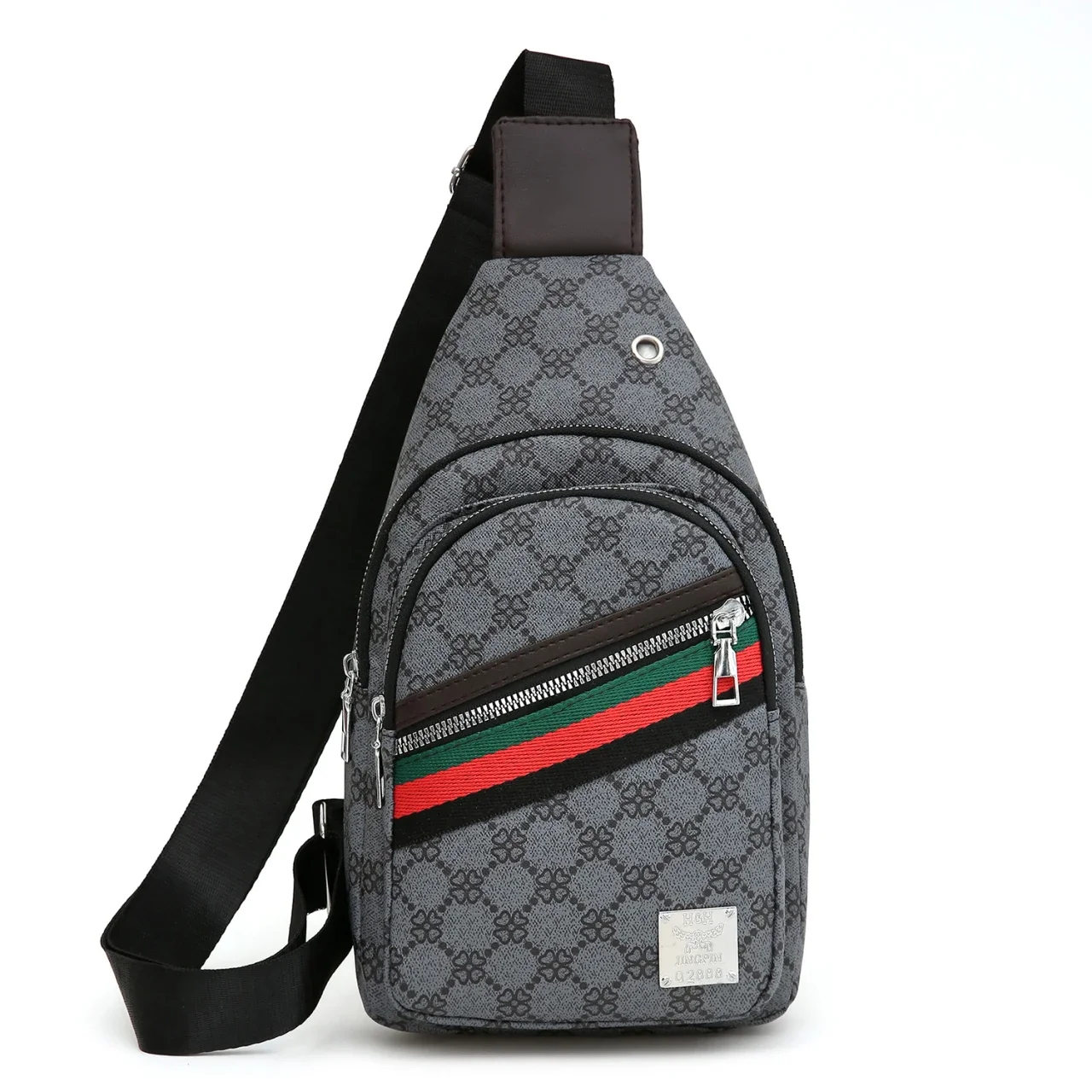 

For Commute Sports Sporty Functional chest bag for Men & Women Geometric Print Multi-Pocket PU Headphone Port shoulder bag