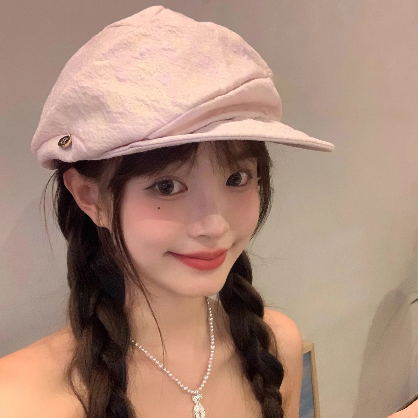 Y2K Gilded Pink Shell-Shaped Beret Hats for Women Spring Autumn Octagona Newsboy Cap Travel Retro Headwear for Girls Gorras