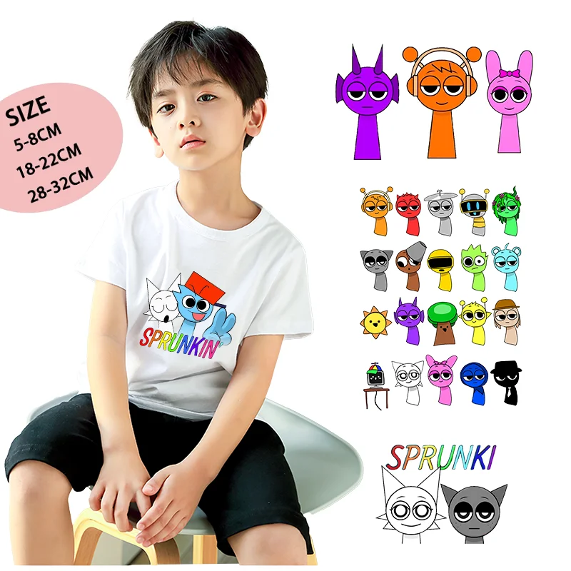 Sprunki Incredibox Heat Transfer Stickers Cartoon for T Shirt Hoodie Clothes Iron on Transfer Applique DIY Boy Girl Patches Gift