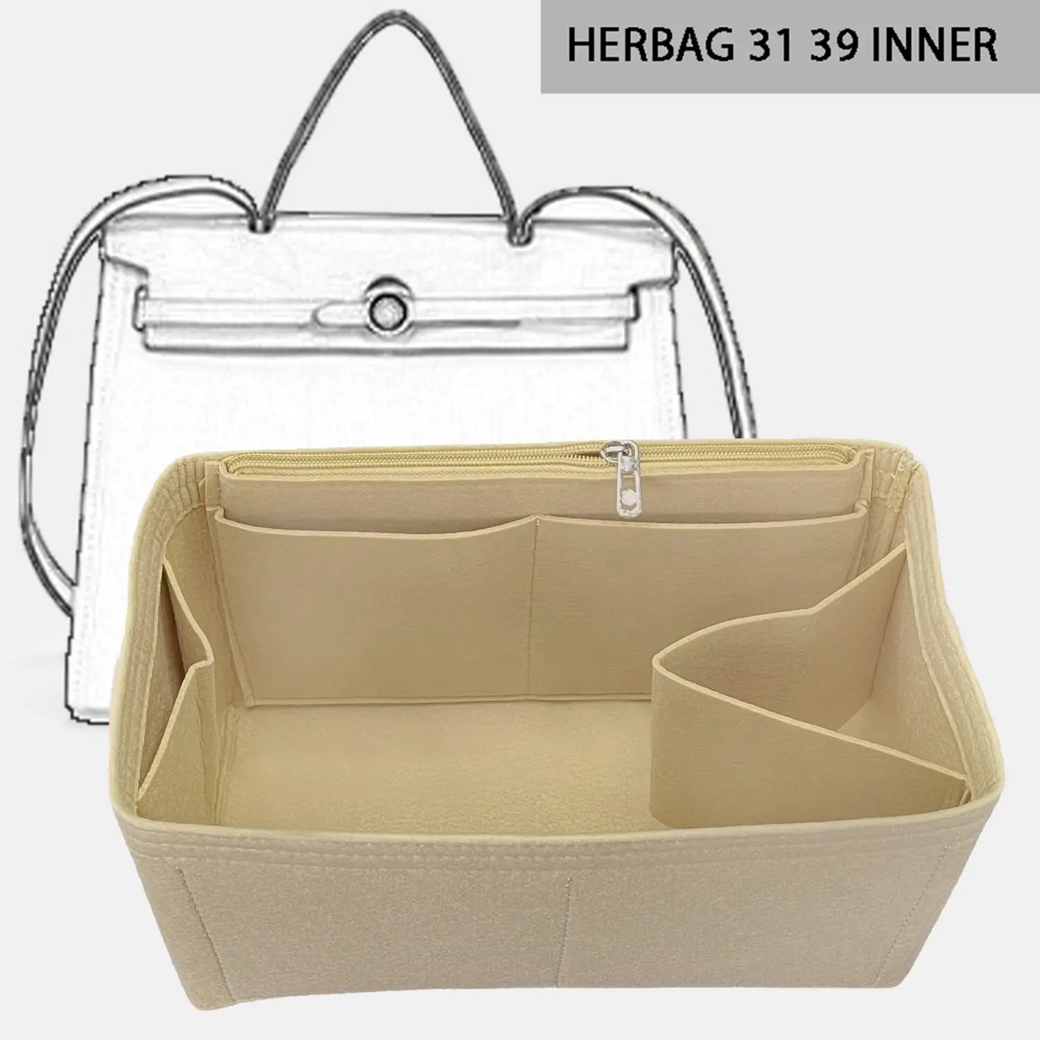 Handbags HERBAG 31 39 Bag Organiser Organizer Insert for Backpack Tote Large Inner Bag In Bag D023