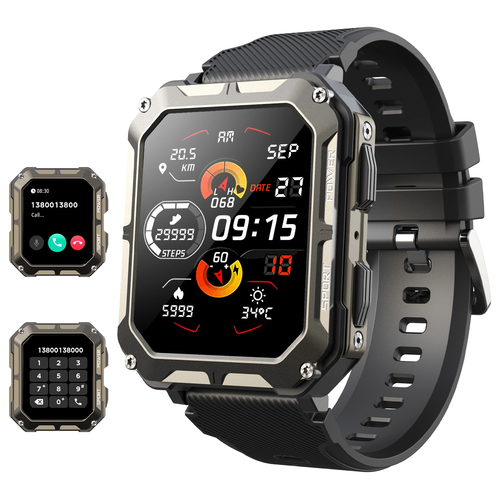 

IOWODO C20PRO Bluetooth Smartwatch IP68 Waterproof 1.83'' Screen Smart Fitness Men Watch with 120+ Sport modes for Android IOS