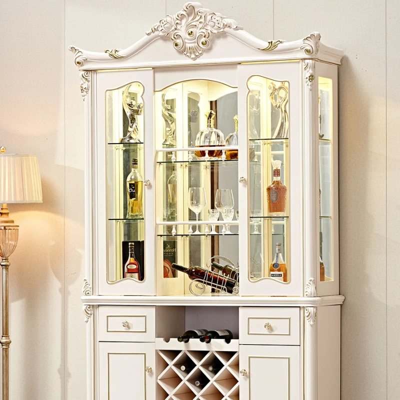 European-Style Three-Door Wine Cooler White Living Room Luxury High-End Glass Decorative French Sideboard Cabinet