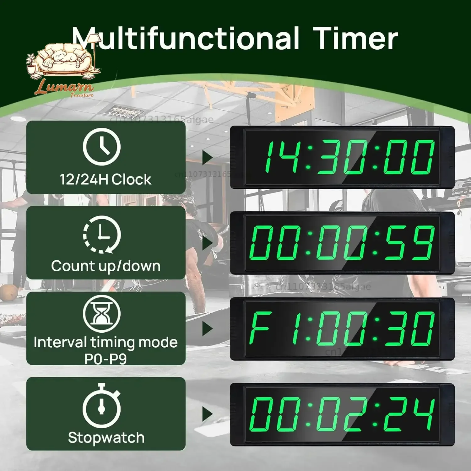 Gym Timer Clock for Home Fitness Timer with Stopwatch Button, Large Digital Stopwatch Countdown Clock, 12/24H Digital Wall Clock