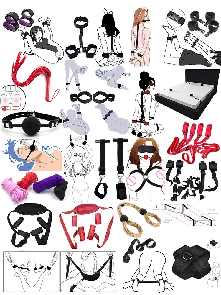 SM لعبة الجنس للمرأة عبودية مجموعة ضبط النفس لعبة الكبار تكبيل الرقبة طوق المعصم الفم الكمامة حزام الوثن Bdsm الأزواج لا هزاز