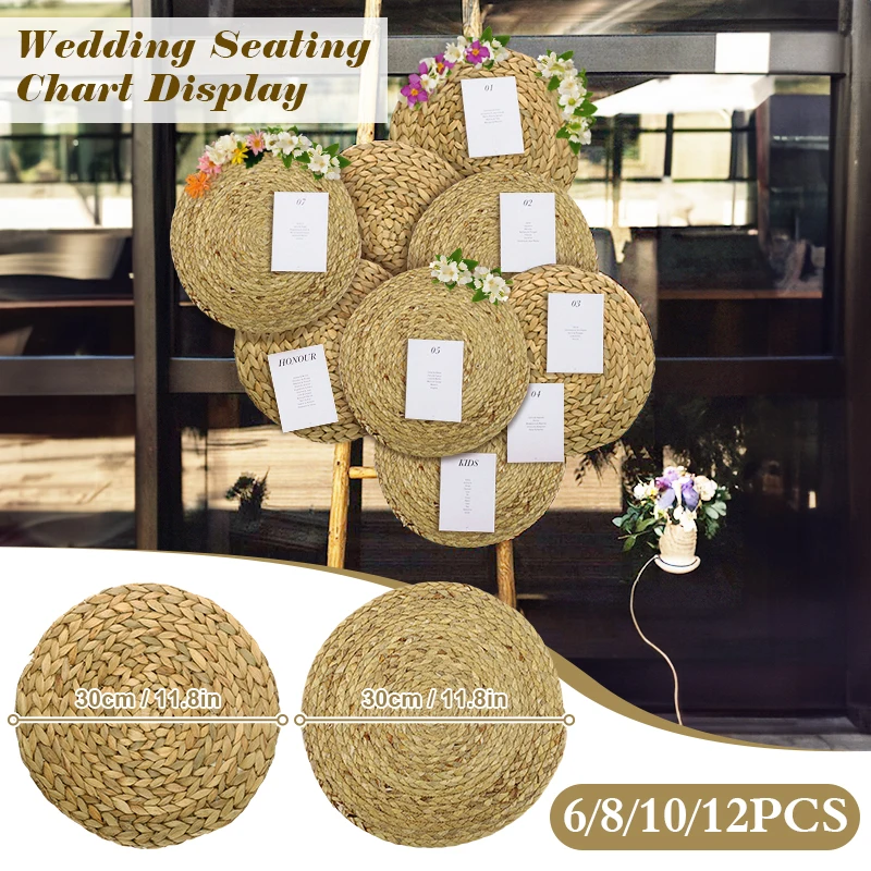 Round Woven Placemats Natural Water Hyacinth 30CM Handmade Heat Resistant Non-Slip Dinner Table Pads Boho Wedding Wall Decor