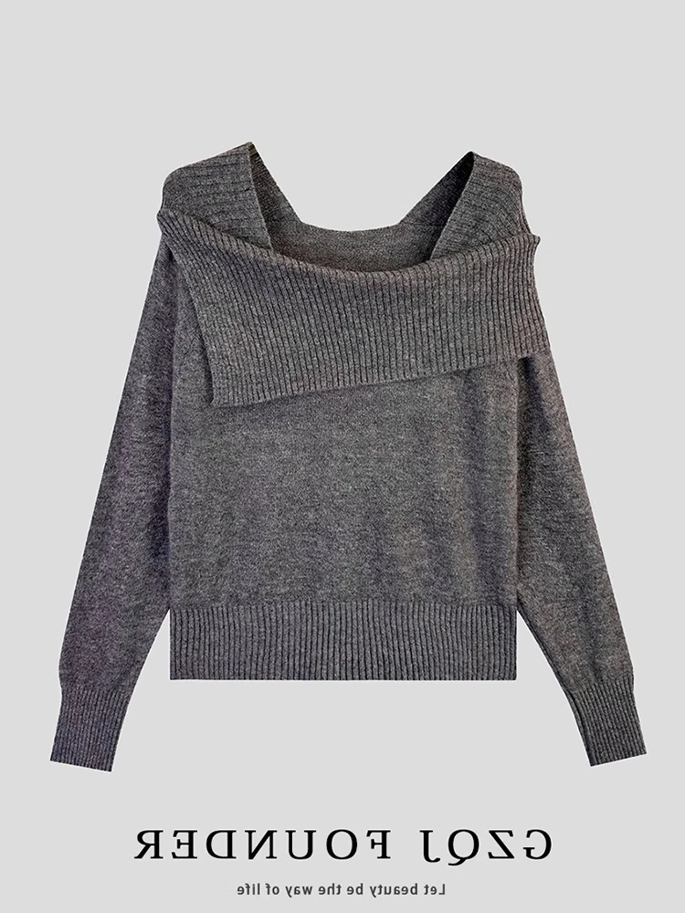 韓国風スリムフィットロング丈ニットセーター、オーバーヘッドベース、ユニークで洗練されたファッショナブルな通勤用防風セーター