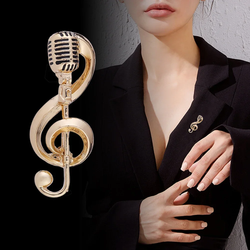 Creative Metal Microphone Brooches Gold Silver Color Music Mic Pins for Women Men Student Musician Backpack Badge Birthday Gift