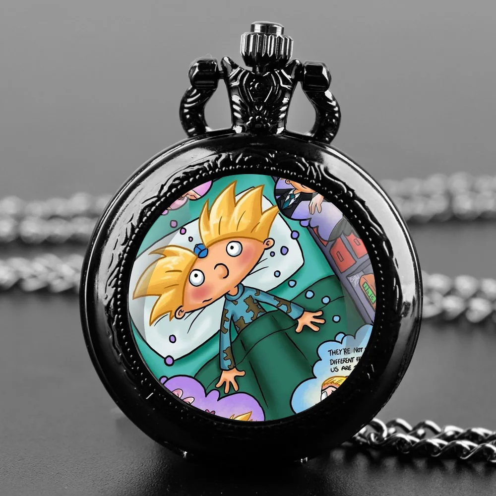 Vintage Cartoon Glass Dome Quartz Pocket Watch With Durable Chain Arabic Numeral Dial Extraordinary Gifts for Kids