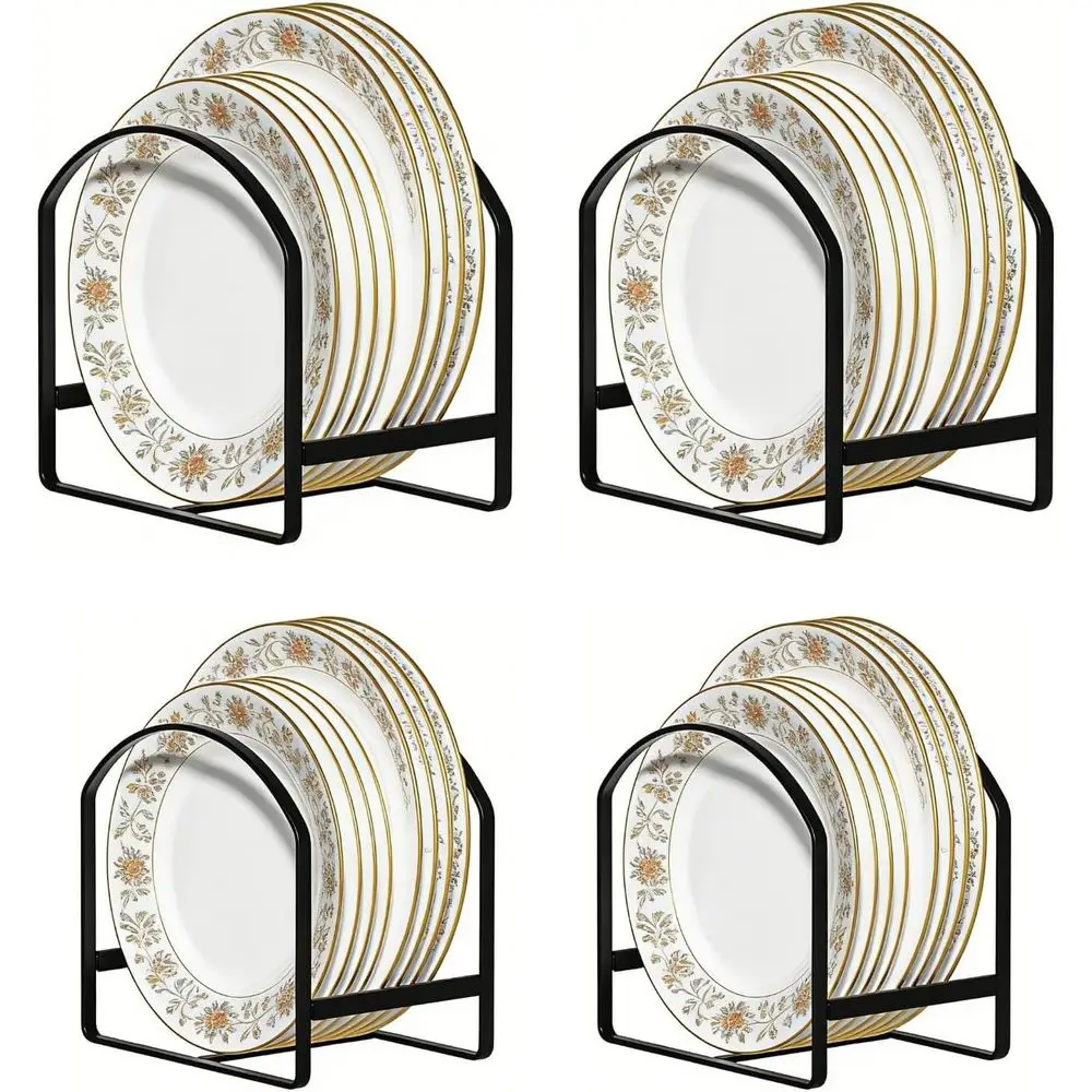 

4 Pack Kitchen Plate Holder Organizer or Cabinet Space Saver Dinner Dish Plate Storage Rack Upright Dish Drying Raetal Dish Rack