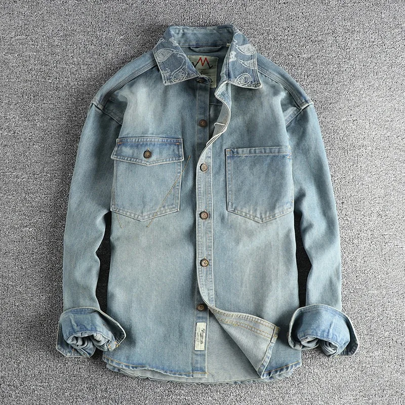 Retro Denim Shirt Men's Autumn Trend Versatile Jacket Long Sleeve 2026 Mens Shirts Denim Shirt