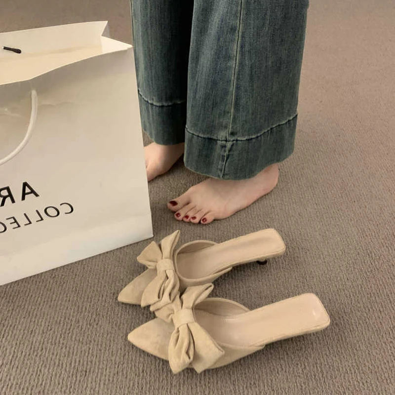 Women's Summer Butterfly-knot Low Heel Slippers Elegant Open Toe Party Dress  Shoes Fashion Outdoor Ladies Slides - AliExpress 322
