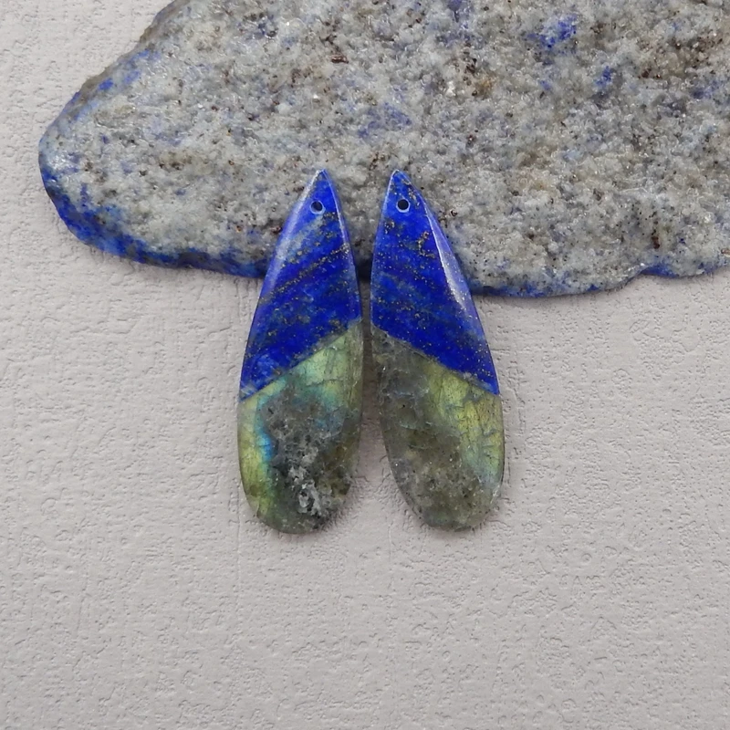 Natural Stone Labradorite Lapis Lazuli Earring Bead,Fashion Jewelry Water Drop Earrings For Women 35x18x6mm 10g