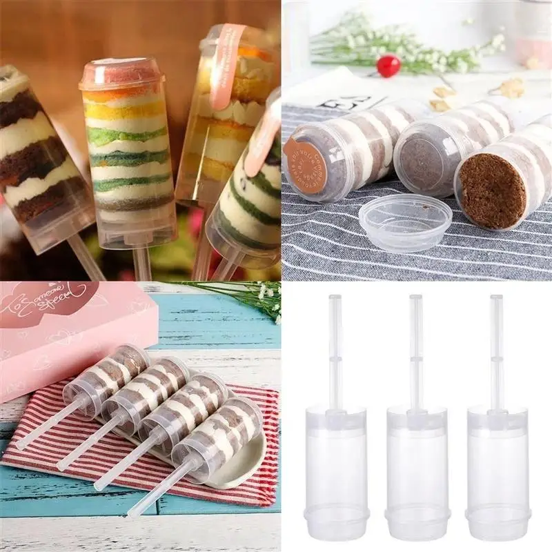 ~* 10pcs Pushable Cake Holders Diy Push Cake Mold Cylinder Shaped Cake Pusher Push Pops Plastic Containers With Lids For Kitchen