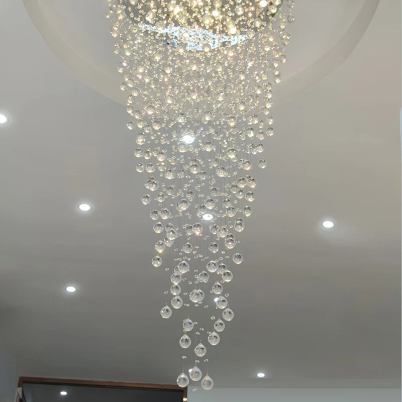 Long Crystal Chandelier For Living Room Staircase Lobby Modern Creative Indoor Lighting Large LED Lamp Luxury Home Decor Lustre