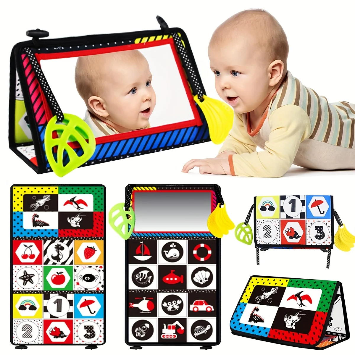 

Детская черно-белая зеркальная тканевая книга, сенсорная складная книга, высококонтрастная игрушка стимулирует визуальное развитие, идеальный подарок