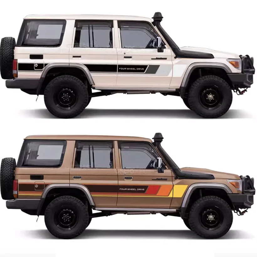 

Pair Racing Four Wheel Drive Waist Line Stripes Retro Sunset Decal Vinyl Wrap Graphics Car Stickers for Toyota Land Cruiser LC76