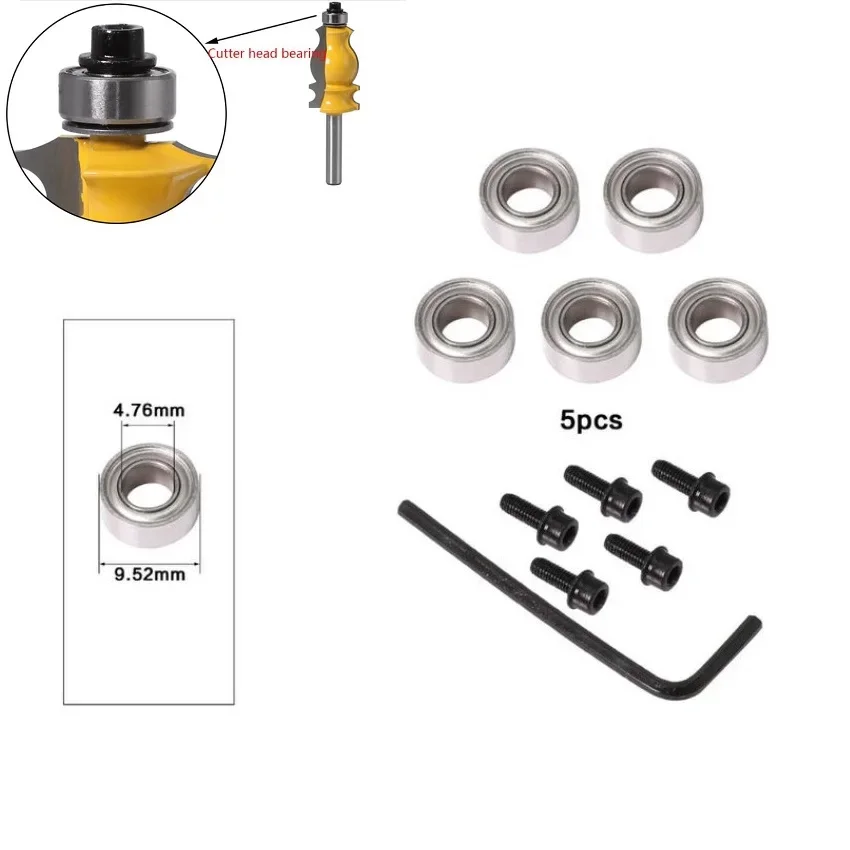 Woodworking Milling Cutter Bearing Cutter Head Shank Bearing Accessories For Flush Trim Inner 4.76 Outer 9.52mm