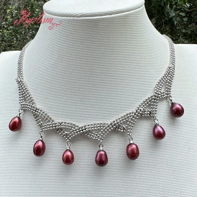 6x7-7x9mm Oval Pink White Red Black Gray Natural Freshwater Pearl Elegant Necklace Jewelry 18 inch for Wedding Party Women Gift