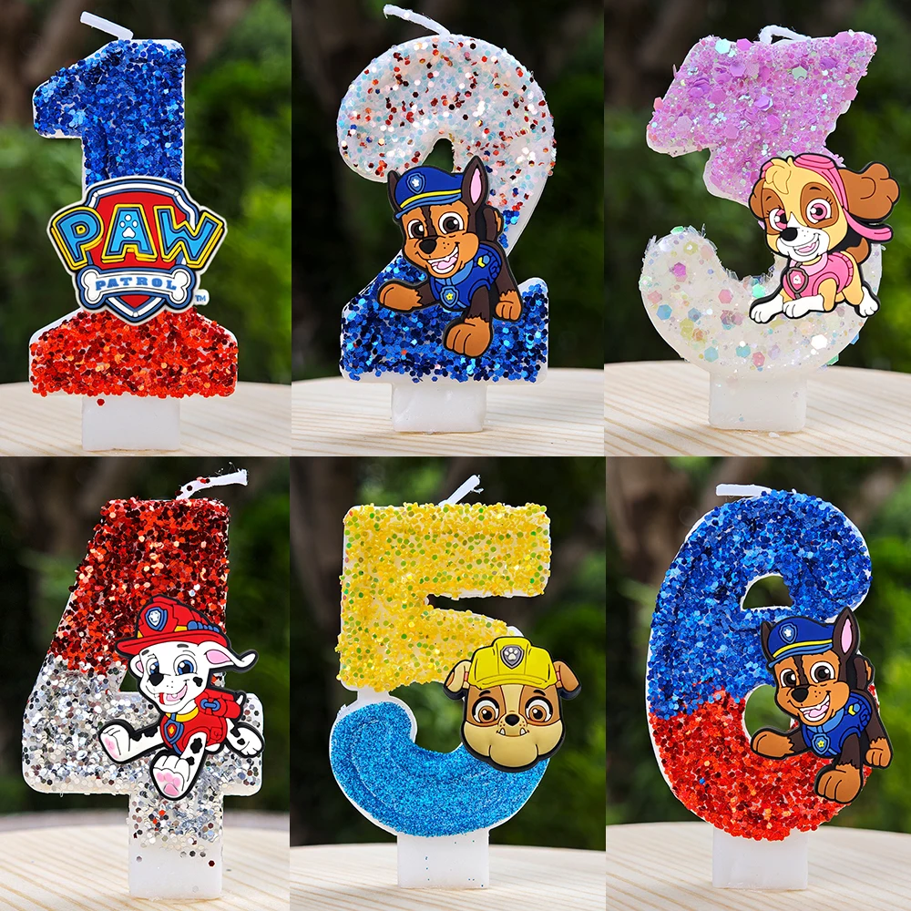 Vela de la patrulla canina, vela con número 0-9, personaje de dibujos animados de la patrulla canina, decoración de pastel de cumpleaños enchufable para fiesta, regalo para Baby Shower